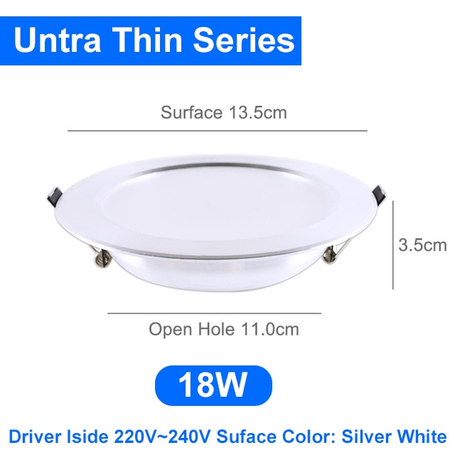 LED Downlight 110V 220V 3W-18W AC85~240V Silver White Ultra Thin Bright Round LED Ceiling Recessed Spot Down Light