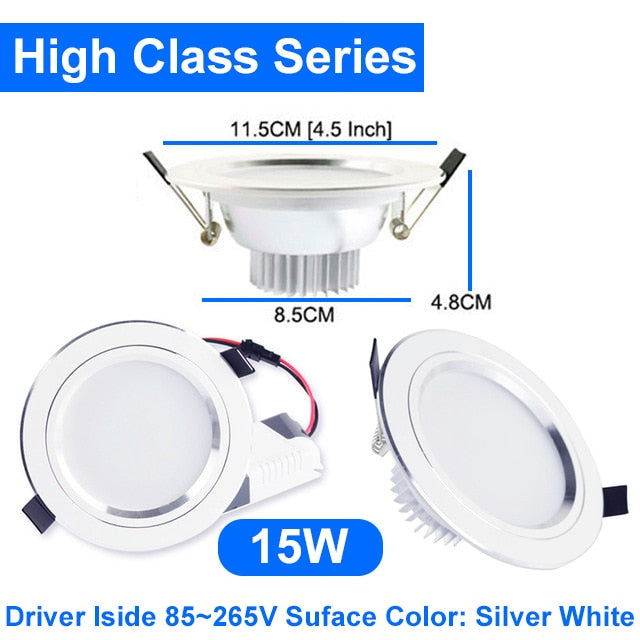 LED Downlight 110V 220V 3W-18W AC85~240V Silver White Ultra Thin Bright Round LED Ceiling Recessed Spot Down Light