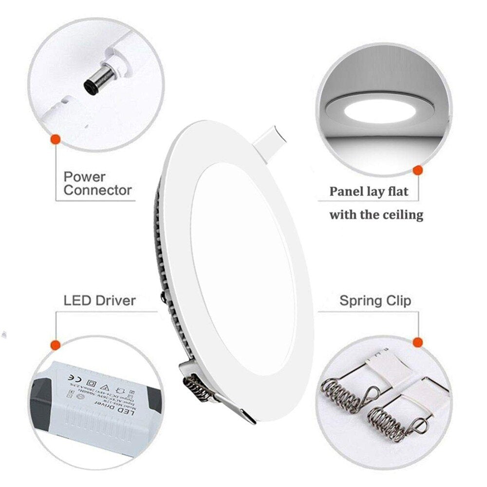 LED Panel Light Warm/Natural/Cold White Ultra Thin Downlight Round Recessed Ceiling Light for Living Room Conference Room