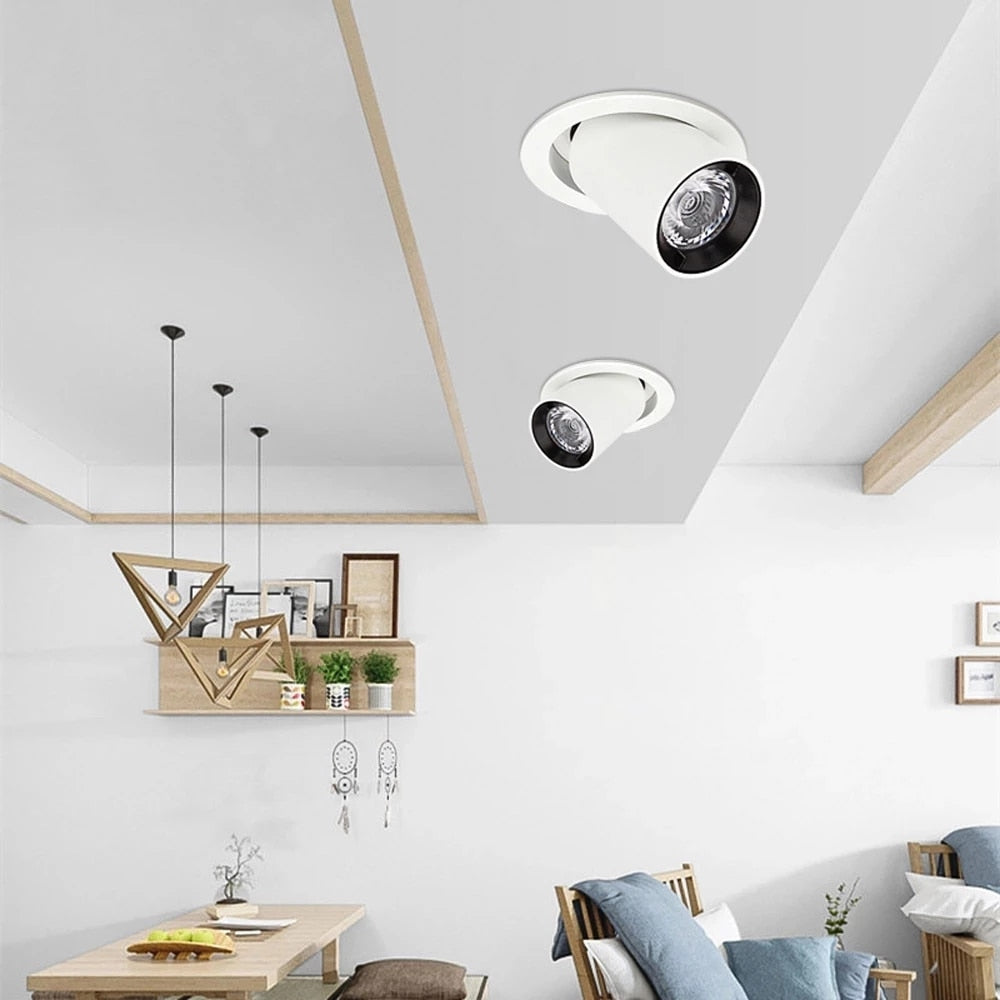 Stretch Dimmable COB Ceiling Downlight 12W 15W Embedded 360 Degree Rotation LED Spot Lighting AC85V-265V