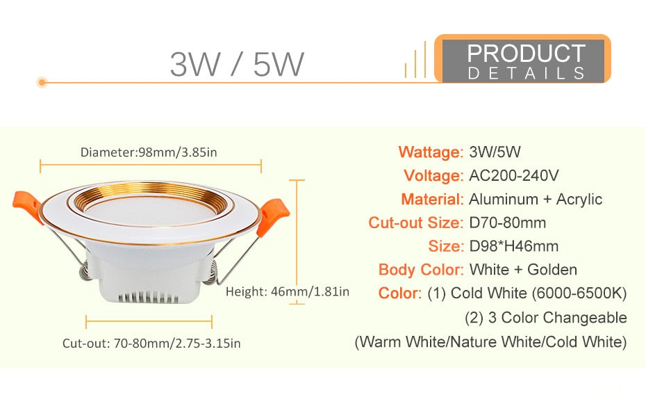 LED Spot Light 220V 3W 5W 9W 12W 20W Led Down Light Recessed Led Ceiling Downlight Warm White/Cold White/3 Color For Living Room