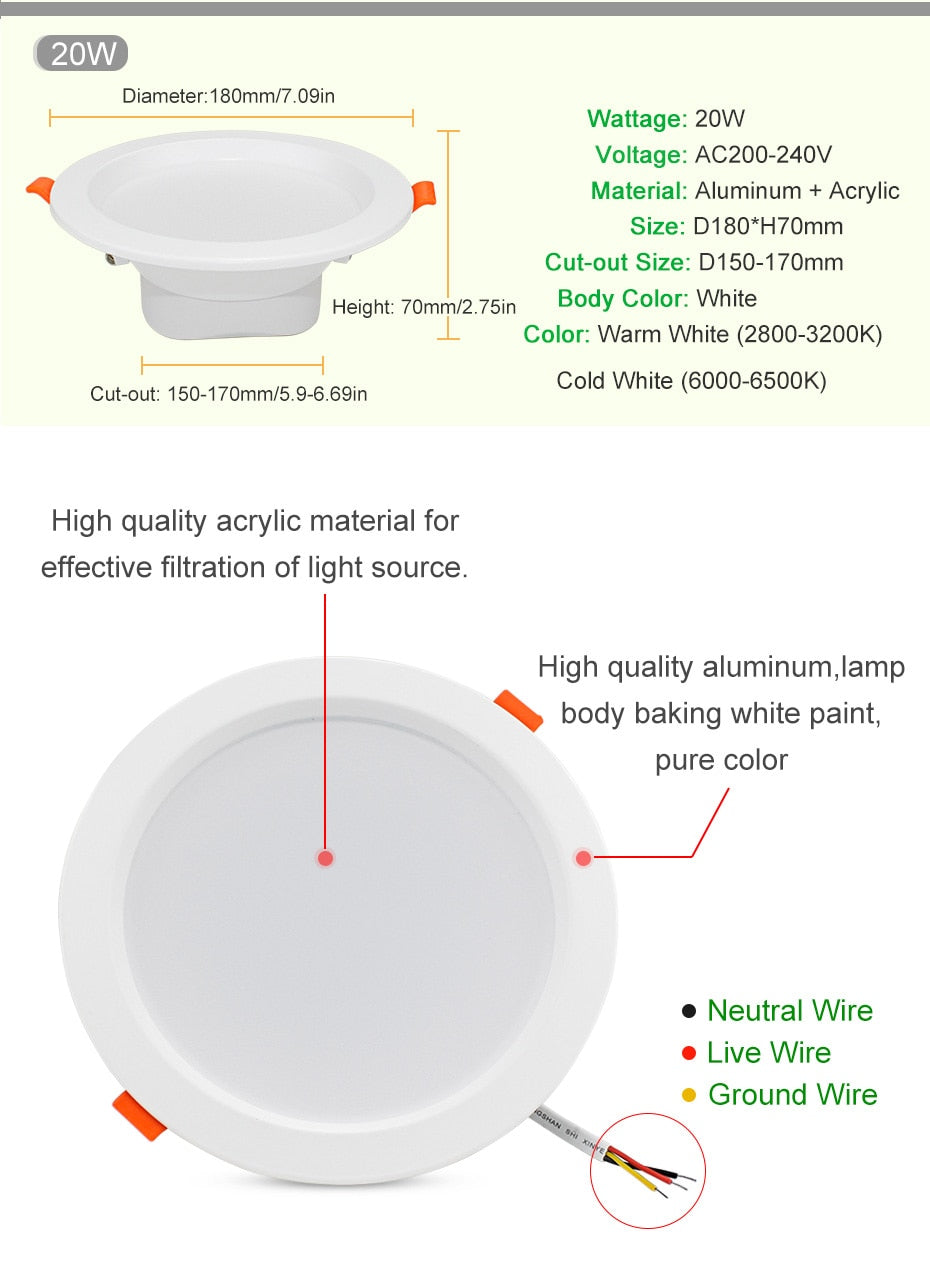 LED Spot Light 220V 3W 5W 9W 12W 20W Led Down Light Recessed Led Ceiling Downlight Warm White/Cold White/3 Color For Living Room