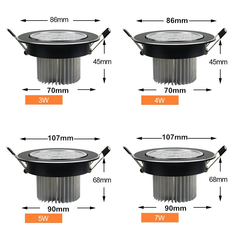 DBF Black Body Dimmable 3W 4W 5W 7W 9W 12W Angle Adjustable LED Recessed Downlight AC110V/220V LED Ceiling Spot Lamp Home Decor