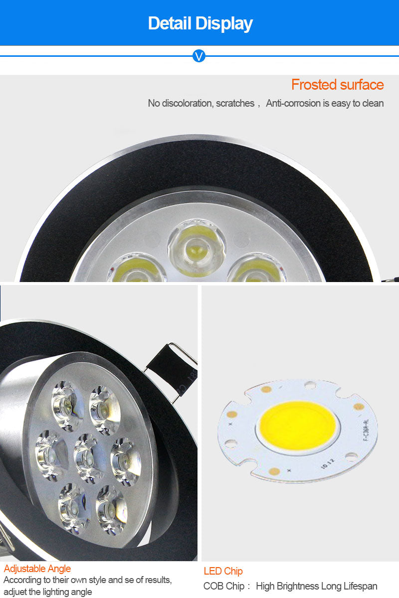 DBF Black Body Dimmable 3W 4W 5W 7W 9W 12W Angle Adjustable LED Recessed Downlight AC110V/220V LED Ceiling Spot Lamp Home Decor