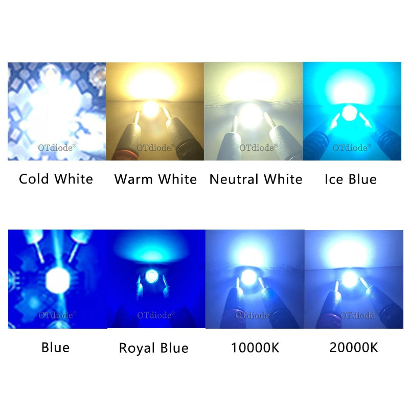 LED 3W 50pcs High Power Chip Light Beads Diode Cold Warm Neutral White 10000K Cyan Ice Blue For SpotLight Downlight Lamp Bulb