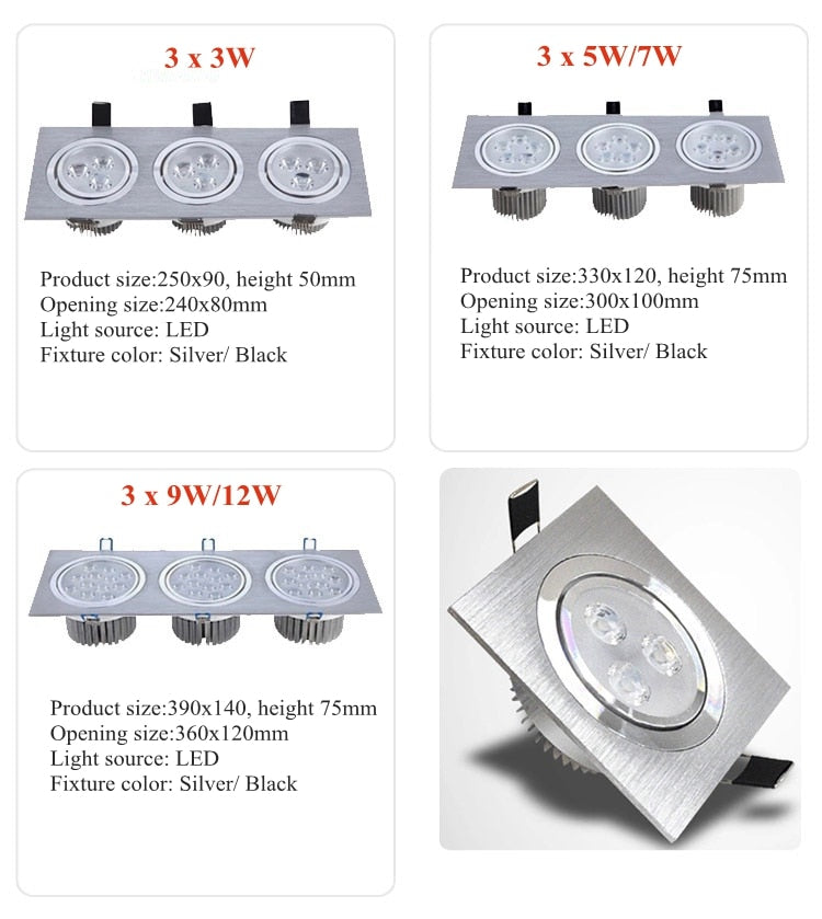 Square LED Down Light 3w 5w 7w 9w 12w 15w 18w LED Recessed Ceiling Light Lamp Downlight led Grille Spot Light