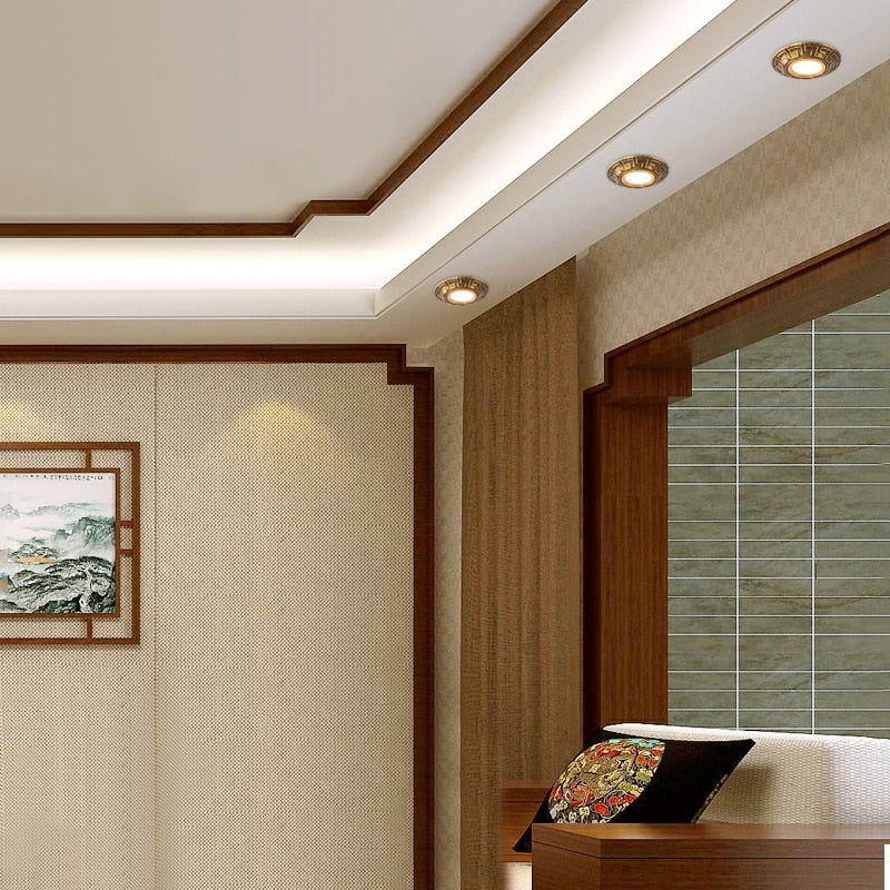 European Luxury 5W Copper COB led Downlight Smallpox Embedded Vintage Pure Copper LED Spotlight for Livingroom Hotel Corridor