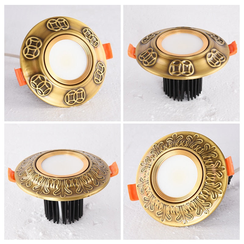 European Luxury 5W Copper COB led Downlight Smallpox Embedded Vintage Pure Copper LED Spotlight for Livingroom Hotel Corridor