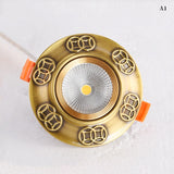 European Luxury 5W Copper COB led Downlight Smallpox Embedded Vintage Pure Copper LED Spotlight for Livingroom Hotel Corridor