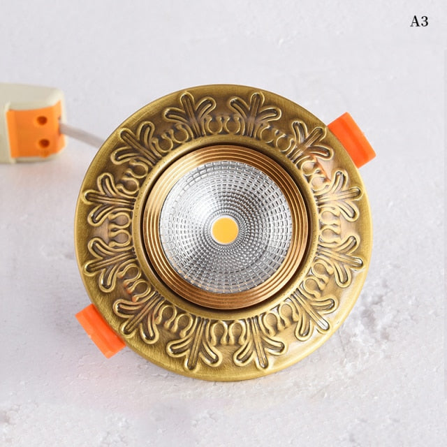 European Luxury 5W Copper COB led Downlight Smallpox Embedded Vintage Pure Copper LED Spotlight for Livingroom Hotel Corridor