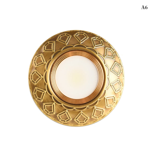 European Luxury 5W Copper COB led Downlight Smallpox Embedded Vintage Pure Copper LED Spotlight for Livingroom Hotel Corridor