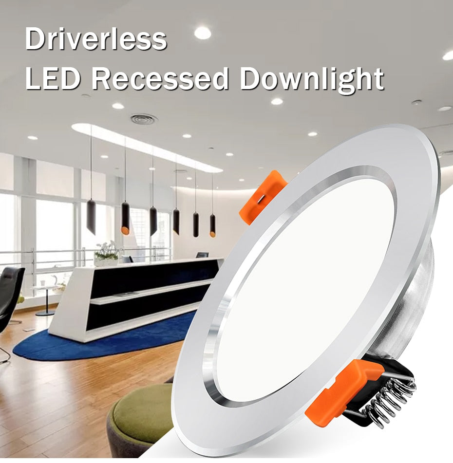 DBF Ultra Bright Silver Round LED Downlight 3W 5W 7W 9W 12W Aluminum Driverless SMD 2835 LED Ceiling Recessed Spot Light AC220V