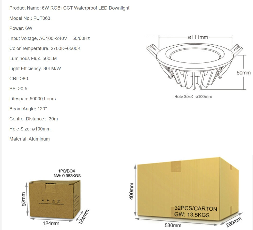 MiBoxer 6W 9W 12W 15W 18W 25W RGB+CCT LED Downlight Ceiling Spotlight FUT060 061 062 063 064 065 066 068 Indoor Panel lighting