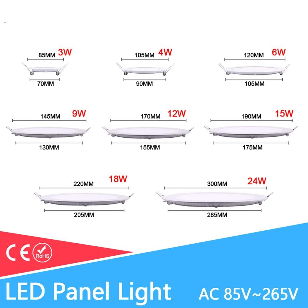 LED Ultra thin Downlight lamp 24W 18W 12W 9W 6W 3W AC110V 220V led ceiling recessed grid downlight slim round square panel light