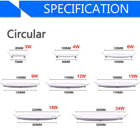 LED Ultra thin Downlight lamp 24W 18W 12W 9W 6W 3W AC110V 220V led ceiling recessed grid downlight slim round square panel light