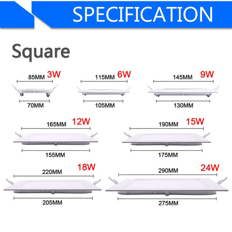 LED Ultra thin Downlight lamp 24W 18W 12W 9W 6W 3W AC110V 220V led ceiling recessed grid downlight slim round square panel light