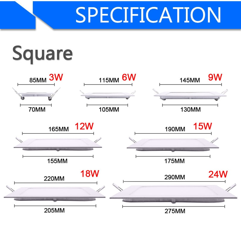 LED Ultra thin Downlight lamp 24W 18W 12W 9W 6W 3W AC110V 220V led ceiling recessed grid downlight slim round square panel light