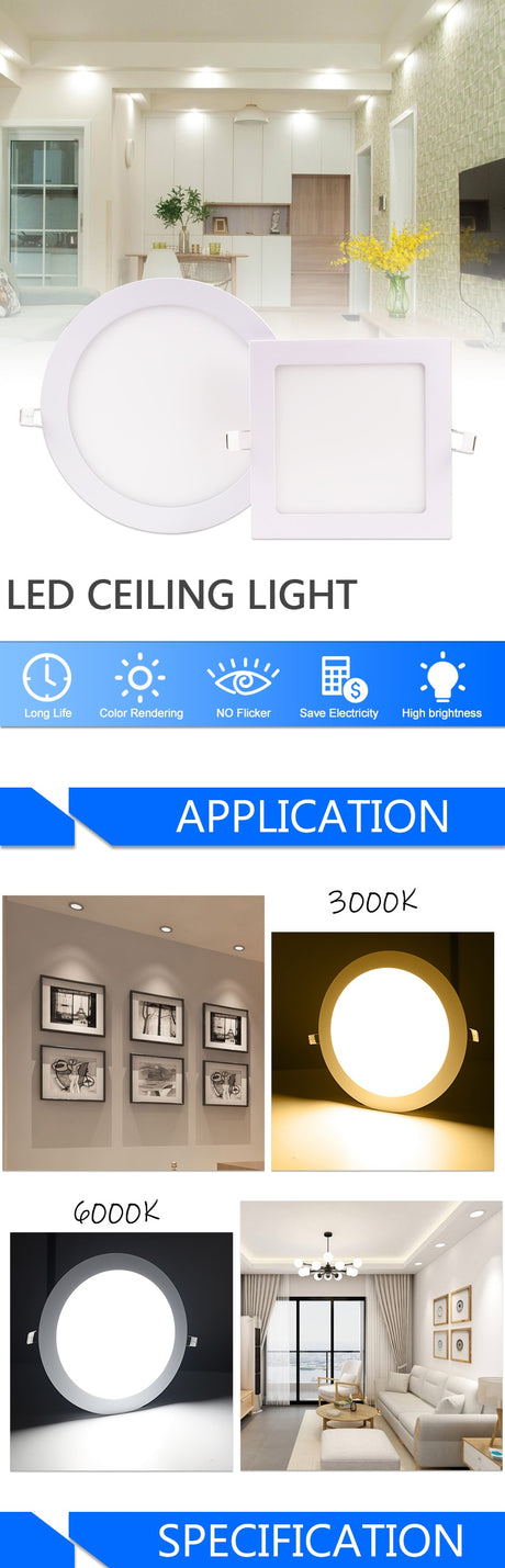 LED Ultra thin Downlight lamp 24W 18W 12W 9W 6W 3W AC110V 220V led ceiling recessed grid downlight slim round square panel light