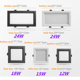 Square Downlight Embedded LED Ultra-thin Hole Light Ceiling Grille Bold Light 12W 15W 18W 24W
