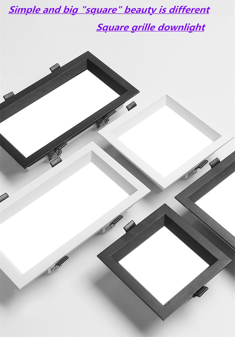 Square Downlight Embedded LED Ultra-thin Hole Light Ceiling Grille Bold Light 12W 15W 18W 24W