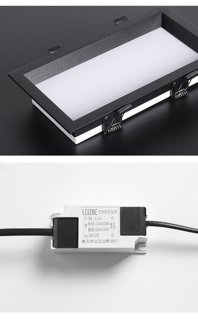 Square Downlight Embedded LED Ultra-thin Hole Light Ceiling Grille Bold Light 12W 15W 18W 24W