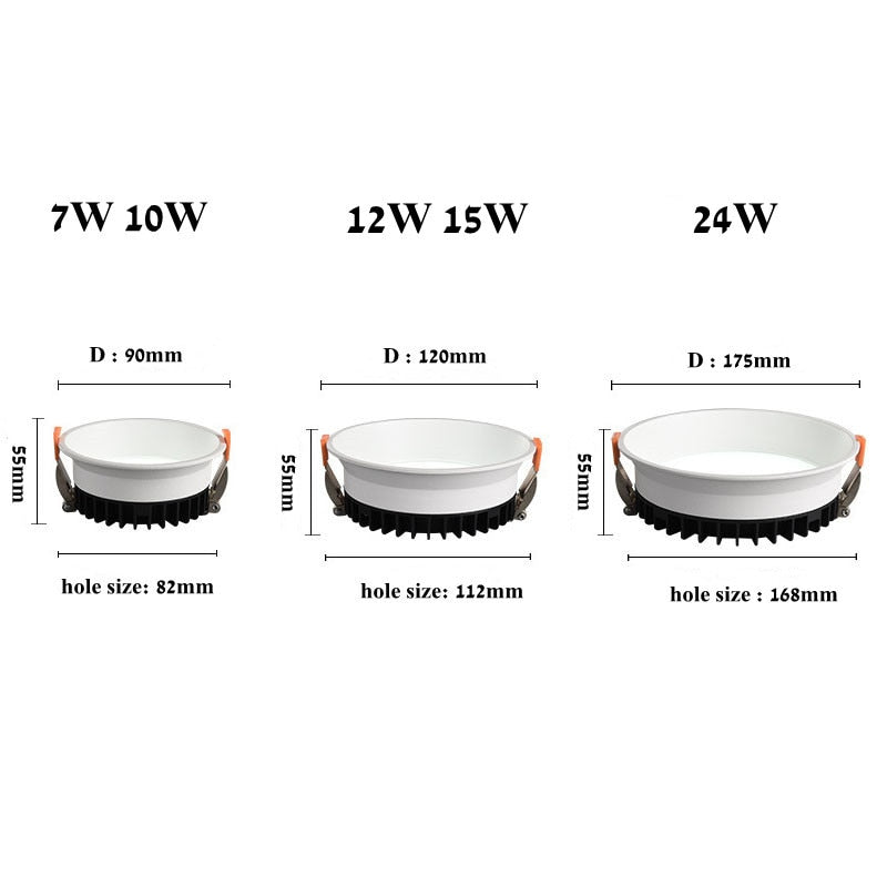 Frameless 3 Light Temperature Anti Glare Recessed Downlight 7W 10W 12W 15W 24W Round LED Ceiling Spot Light Pic Background