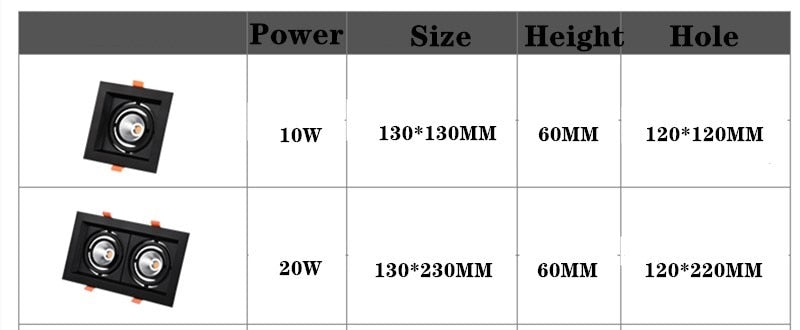 Black white Super Bright Recessed square LED Dimmable Downlight COB 10w 20W  LED Spot light LED decoration Ceiling Lamp