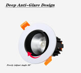 Anti Glare Recessed Dimmable COB LED Downlights 7W 9W 12W LED Ceiling Spot Lights AC85~265V LED Ceiling Lamps Indoor Lighting