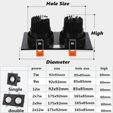 Dimmable Recessed COB Downlights 7W 9W 12W LED Square Ceiling Spot Lights AC85-265V LED Ceiling Lamps Indoor Lighting