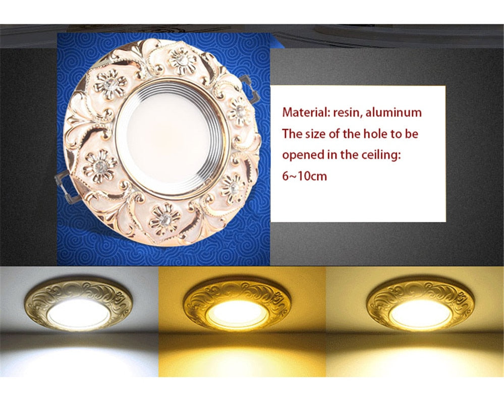 European Style Resin Lace Diamond Led Cob Ceiling Lamp 5W 7W 110V 220V For Hallway Living Room Interior Loft Recessed Spotlight