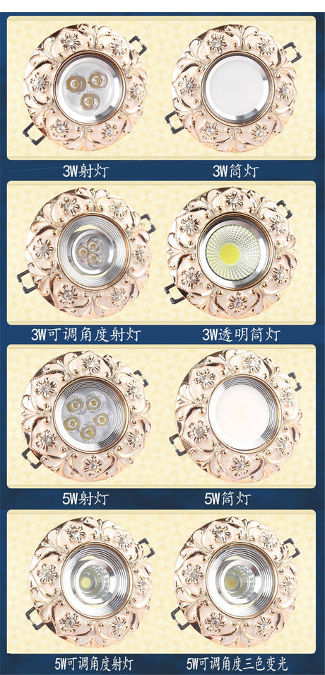 European Style Resin Lace Diamond Led Cob Ceiling Lamp 5W 7W 110V 220V For Hallway Living Room Interior Loft Recessed Spotlight