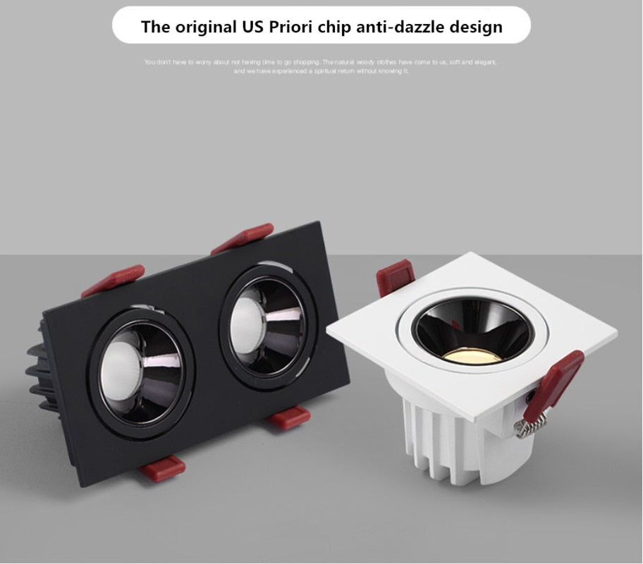 Square Dimmable Recessed COB LED Downlights 7W 10W 2X7W 2X10W LED Ceiling Lamps AC85-265V LED Ceiling Spot Lights Indoor Lighting