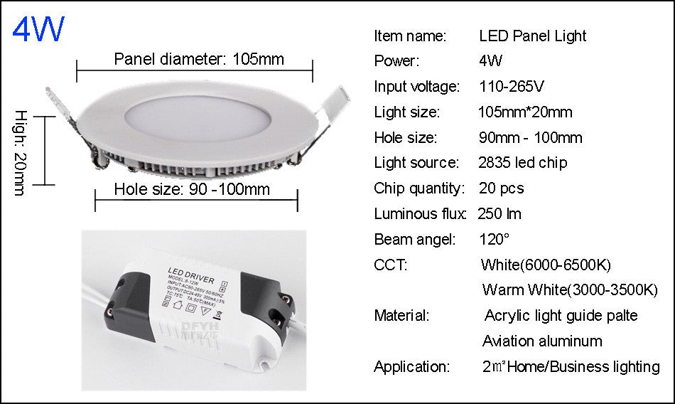 Ultra Thin LED Downlight Lamp 3W 4W 6W 9W 12W 15W 18W 24W LED Ceiling Recessed Grid Downlight Slim Round Panel Light