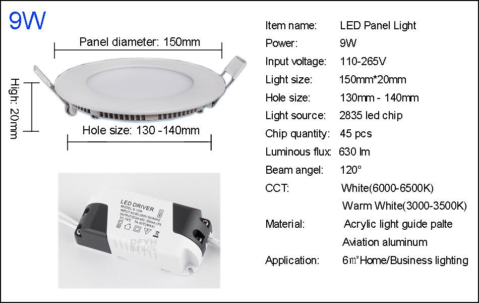 Ultra Thin LED Downlight Lamp 3W 4W 6W 9W 12W 15W 18W 24W LED Ceiling Recessed Grid Downlight Slim Round Panel Light