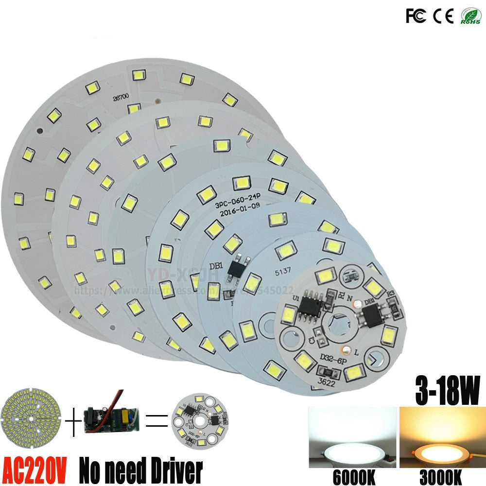 Driverless 3W 5W 7W 9W 18W 10PCS 220V LED downlight retrofit board highlight 2835 patch light source replacement light source board