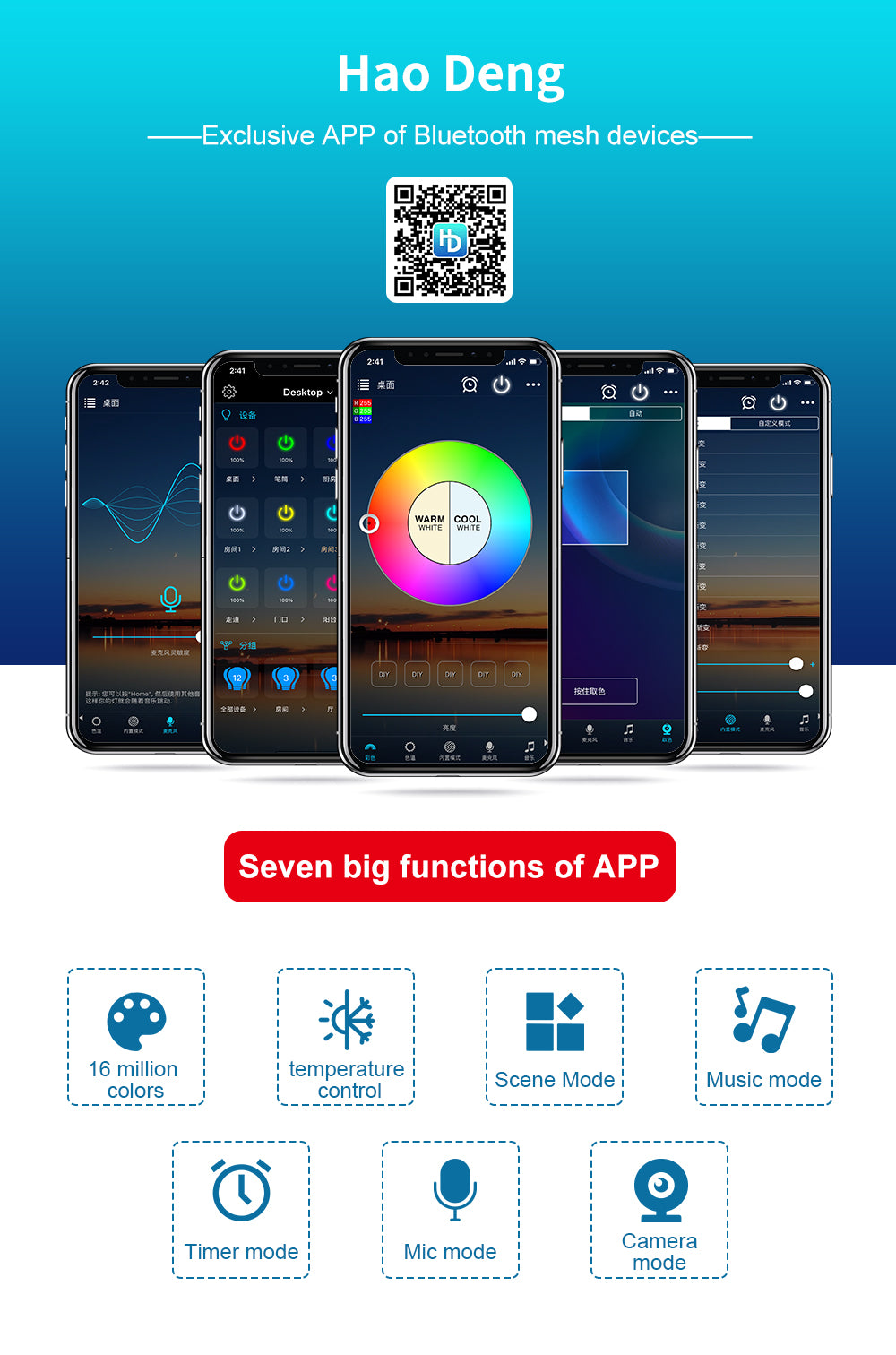 Smart LED Downlight Dimming Round Spot Light 5W 9W RGB Color Changing Warm Cold light Bluetooth APP Control Smart Light