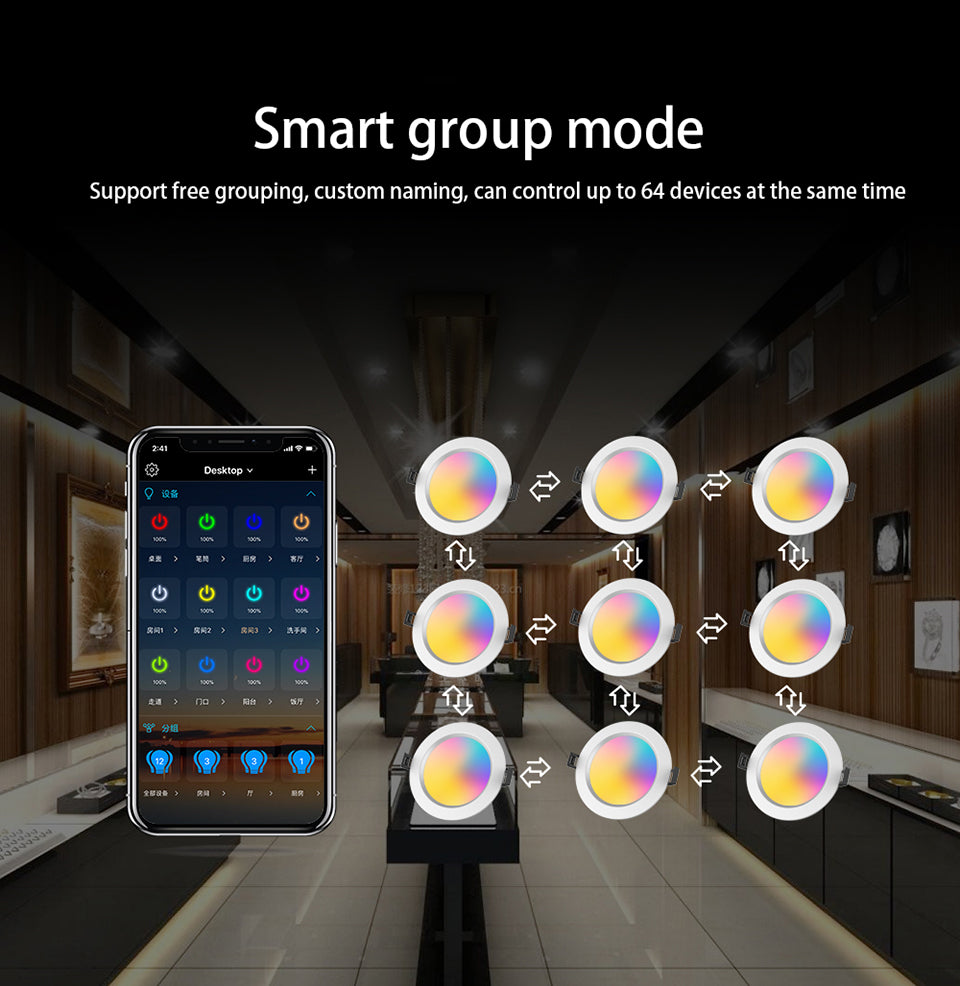 Smart LED Downlight Dimming Round Spot Light 5W 9W RGB Color Changing Warm Cold light Bluetooth APP Control Smart Light