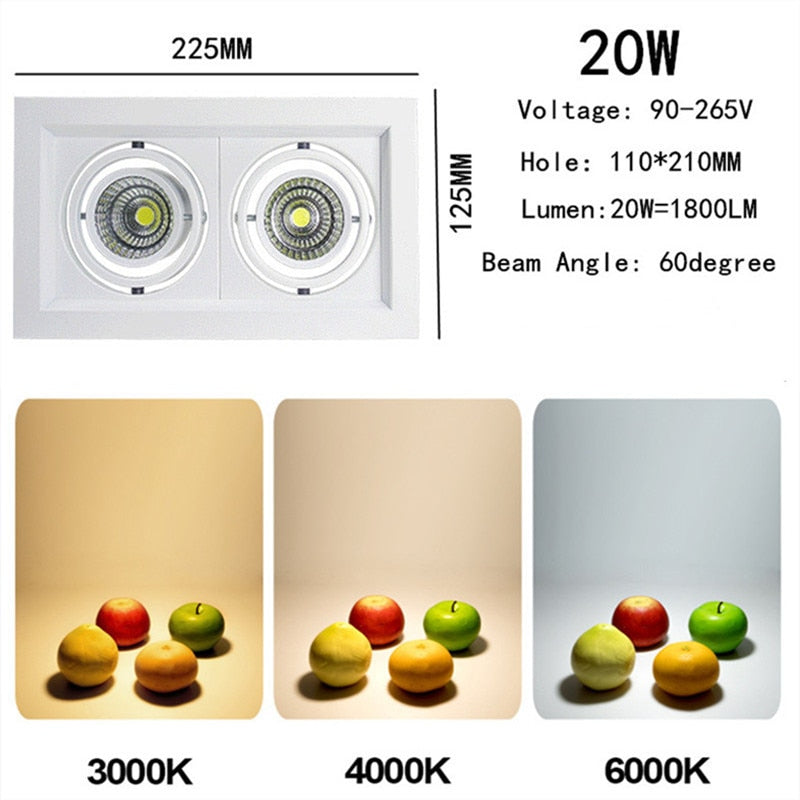 Dimmable LED downlight COB spotlight 10W 20W 30W Ceiling inlaid light Interior lighting AC110V-220V living room bedroom