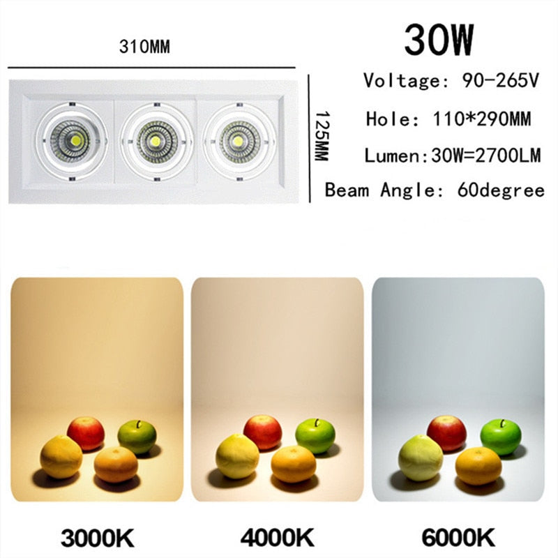 Dimmable LED downlight COB spotlight 10W 20W 30W Ceiling inlaid light Interior lighting AC110V-220V living room bedroom