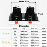 Square Dimmable Recessed COB LED Downlights 7W 9W 12W LED Ceiling Spot Lights AC85-265V LED Ceiling Lamps Indoor Lighting