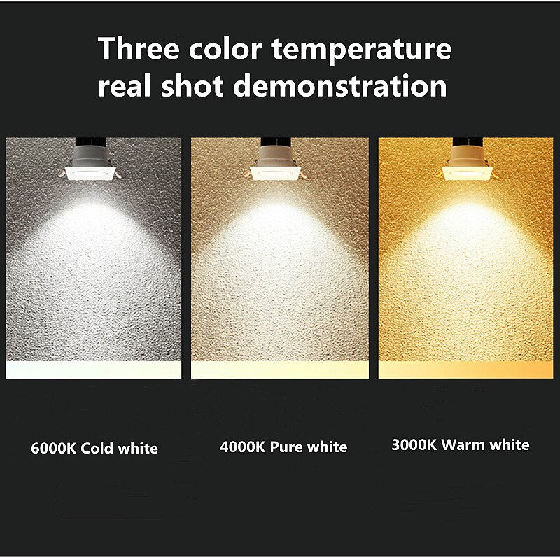 Square Dimmable Recessed COB LED Downlights 7W 9W 12W LED Ceiling Spot Lights AC85-265V LED Ceiling Lamps Indoor Lighting