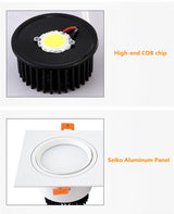 Square Dimmable Recessed COB LED Downlights 7W 9W 12W LED Ceiling Spot Lights AC85-265V LED Ceiling Lamps Indoor Lighting