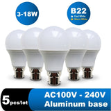 LED Lamp E27 B22 5pcs/lot Lampada Lampe Bedroom/Store Downlight Reading Replacement 3W 6W 9W 12W 15W 18W 110V 220V Cold White