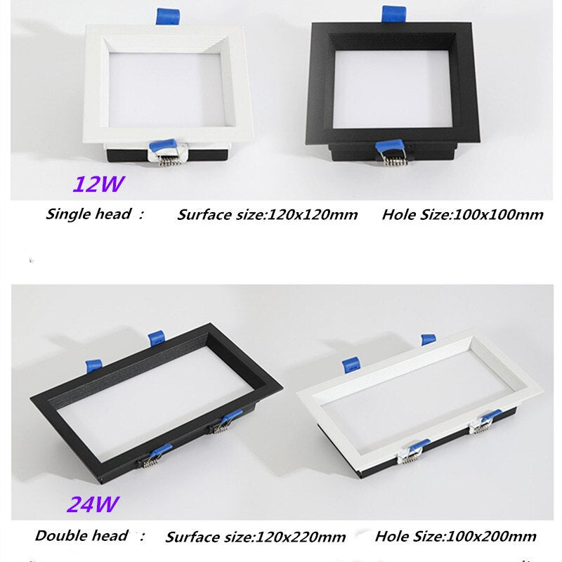 Led Panel Dimmable Recessed led downlight 12W 24w Square LED Spot light led ceiling lamp AC110V 220V