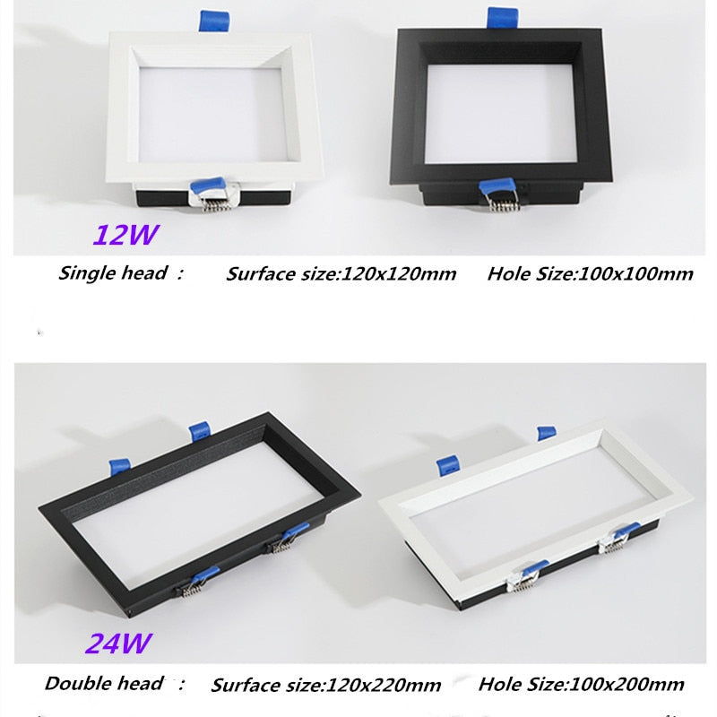 Led Panel Dimmable Recessed led downlight 12W 24w Square LED Spot light led ceiling lamp AC110V 220V