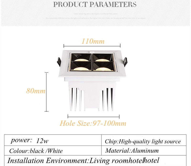 Dimmable Recessed Led Downlight 240v Spotlights Square Cob Ceiling Downlight Led Living Room Ceiling Light Spot TV Background