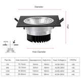 DBF Black Round/Square Recessed LED Dimmable Downlight COB 7W 9W 12W 15W LED Spot Light LED Decoration Ceiling Lamp AC110V/220V