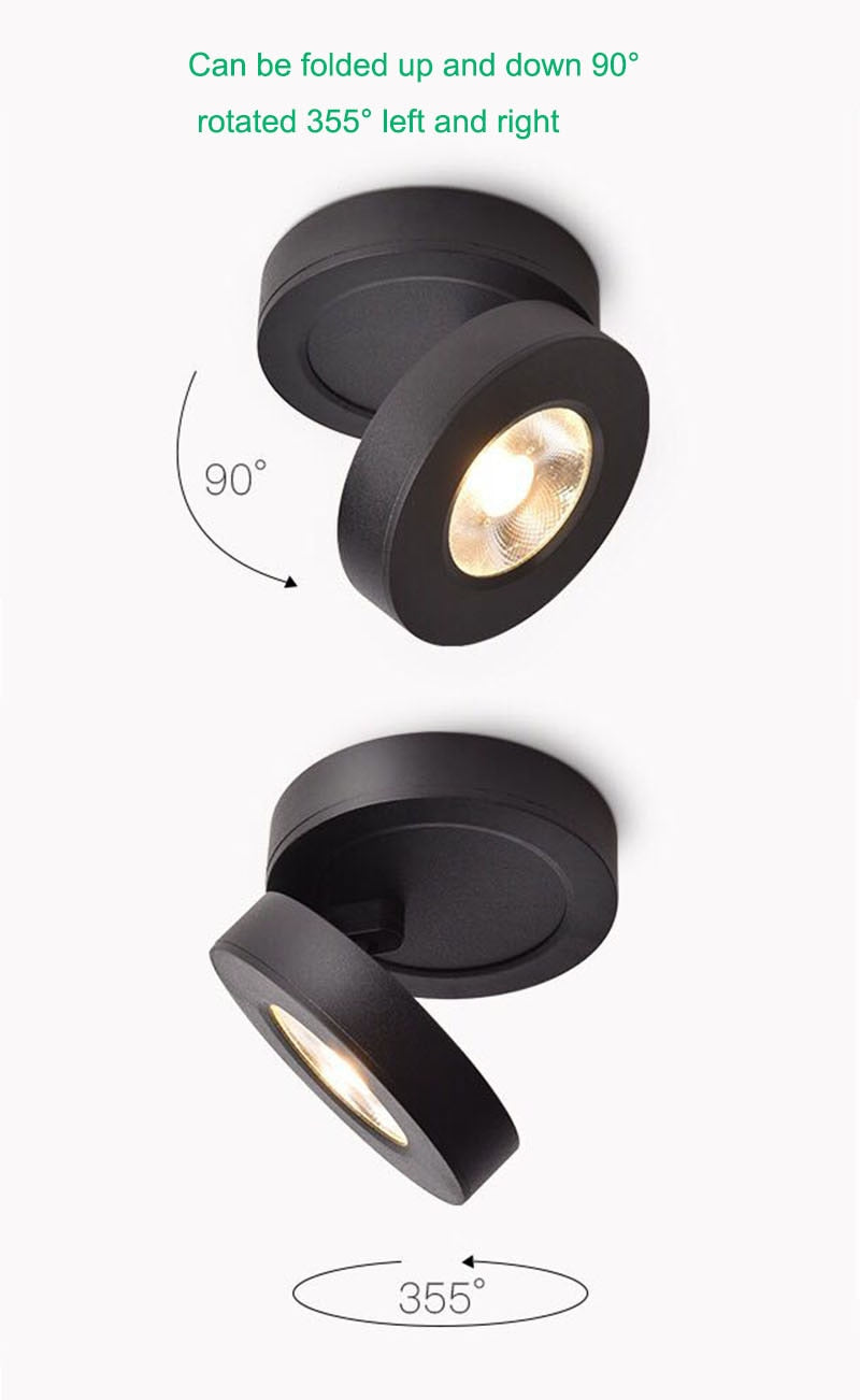 LED ceiling spotlight, track light 3W 5W 7W 10W ultra-thin surface mounted downlight, foldable 360-degree rotating background wall
