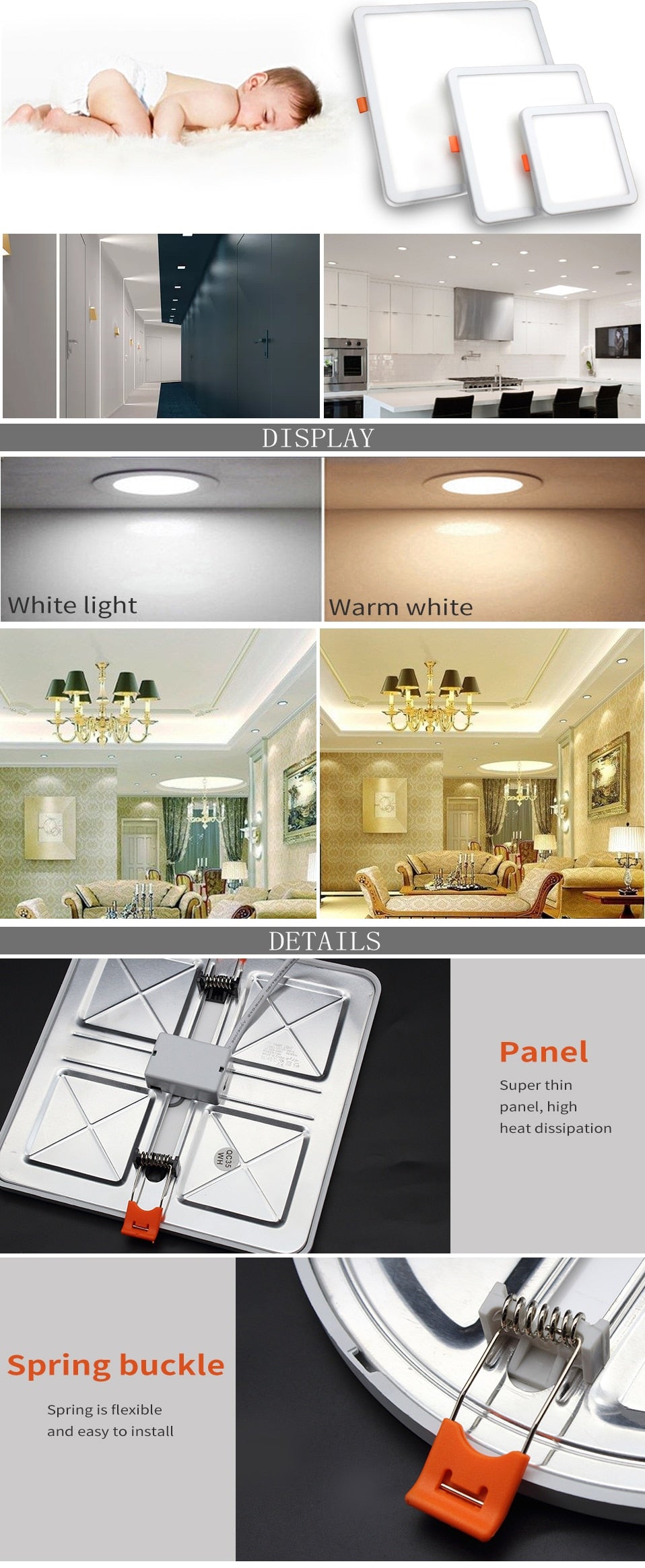 Ultra-thin LED Panel Lamp Recessed Square/Round Ceiling Downlight 6W 8W 15W 20W Living Room Bathroom Indoor Spot Lights  AC220V