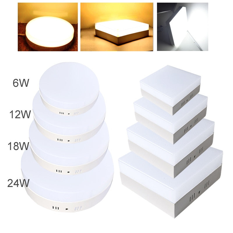 Square/Round Led Panel Light Surface Mounted leds Downlight ceiling down 6W 12W 18W 24W 110-240V lampada led lamp + LED Driver